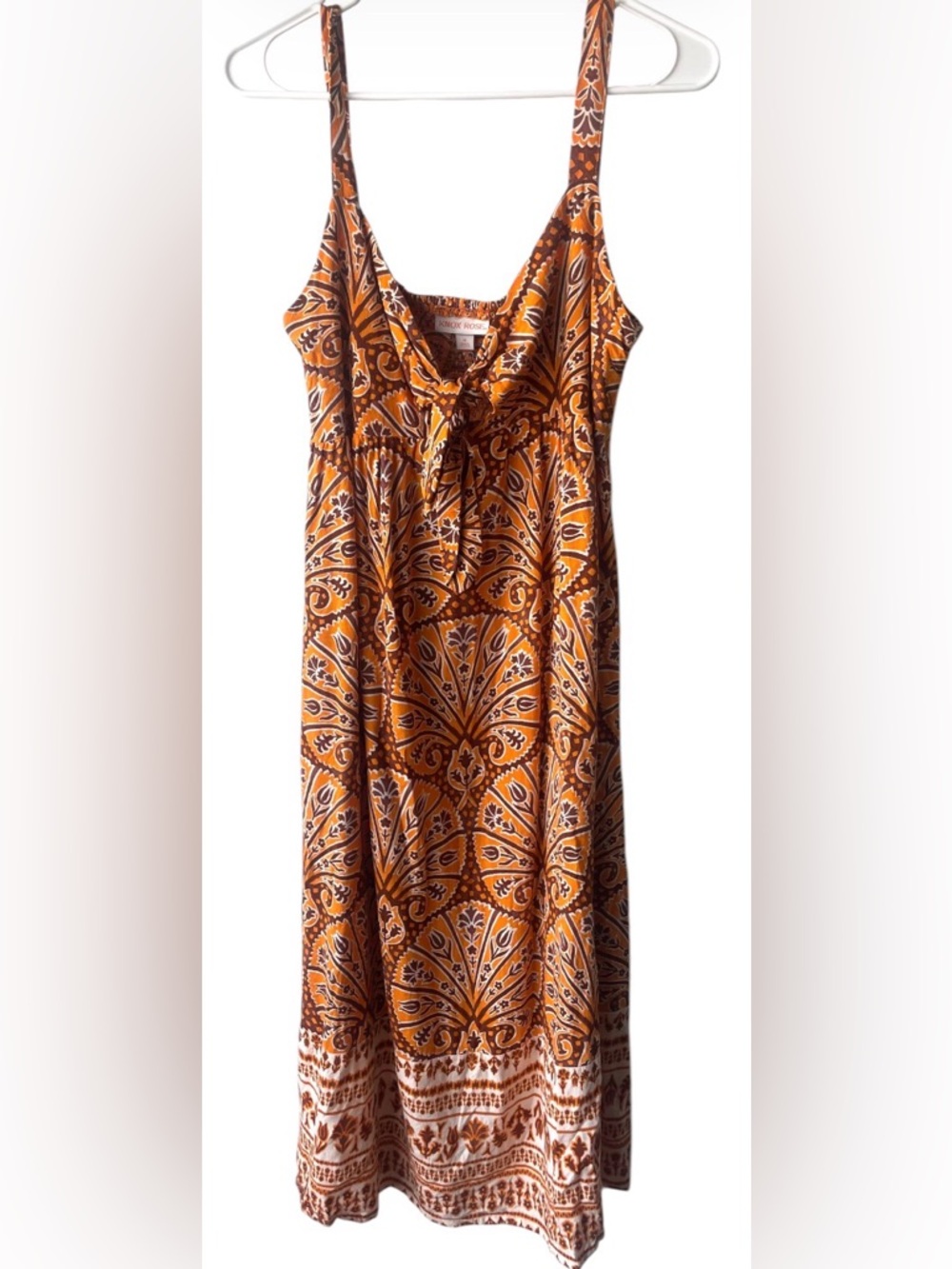 Knox Rose Warm Yellow and Rust Floral Tie-Front Maxi Dress